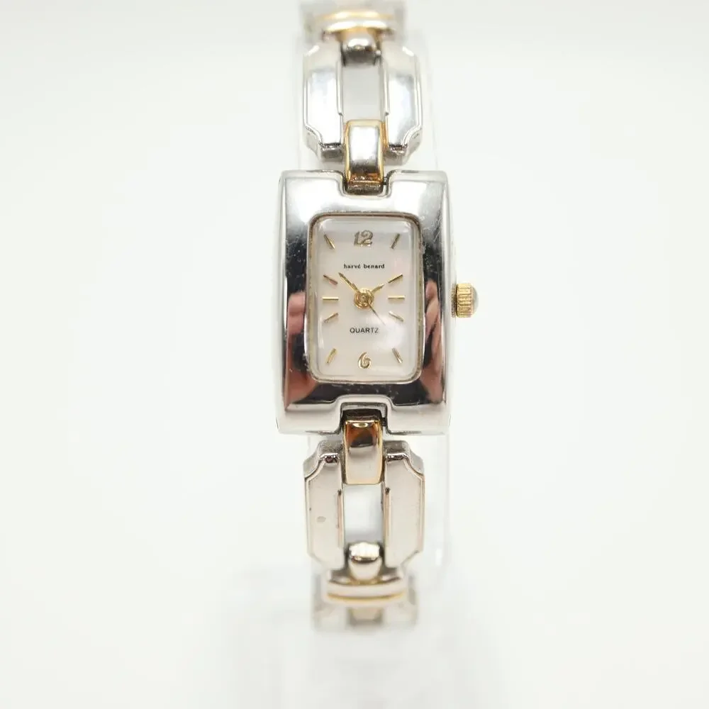 Harve Bernard Womens Faded Two Tone MOP Watch 19mm Rectangle Dial w New Battery
